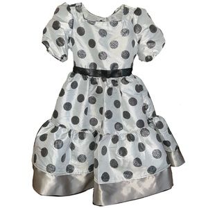 Disney Store Minnie Mouse silver and black glitter polka dot dress Girls 11/12